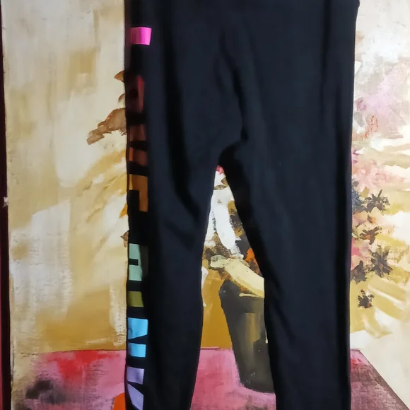 PINK Victoria's Secret Black Leggings with Rainbow Lettering - Picture 5 of 8